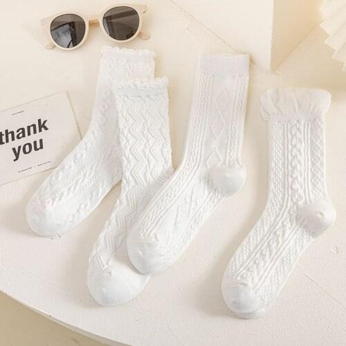 Lolita Cotton Socks Women Long White Socks Femme Sweet Stripe Twist JK Socks Ankle Dress Calcetine Medias