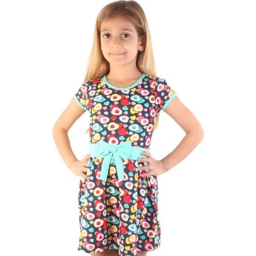 Dalmaz Short-Sleeve 100% Cotton Apple Dress with Bow