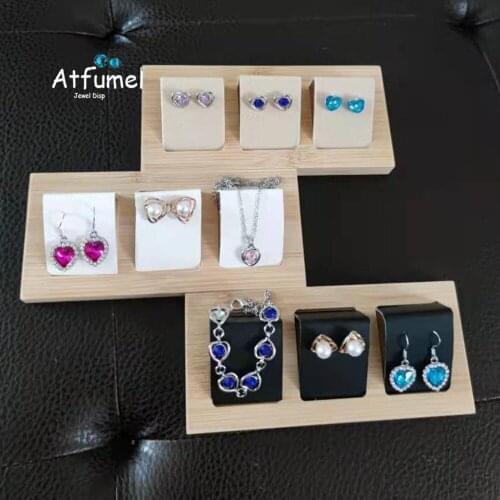 Solid Wood 3Pair Earrings Display Stand Portable Velvet insert Earring Holder Eardrop Organizer Showcase Tray Bead Jewelry Box