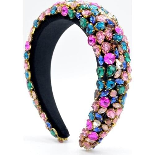 Baroque Hairband Female Temperament Color Hand-sewn Glass Bead Headbands Sponge Colorful Crystal Headband Women Hair Accessories