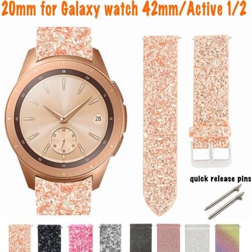 Samsung Galaxy Watch 42mm Smart Watch Strap Leather Band for Galaxy Watch Active 2 Bling Replacement Glitter Watchband Bracelet