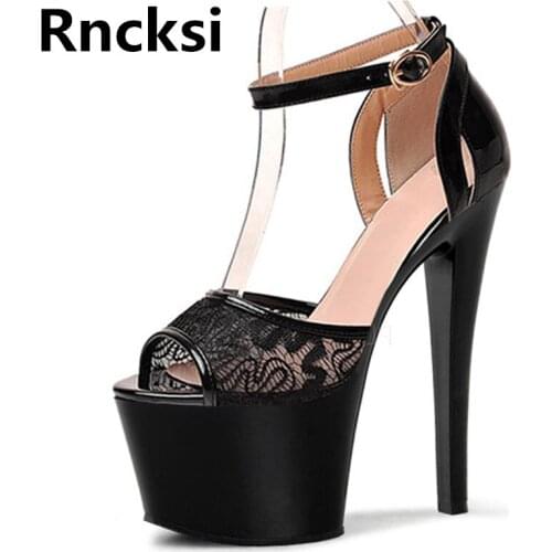 Rncksi 17cm Women Wedding Party Sexy Straps 17cm High Heels Sandals Peep Toe Sexy Platform Pole Dance Party Dress Sandals