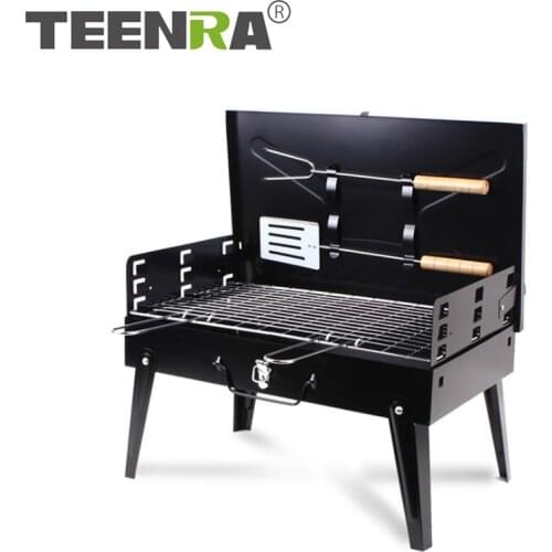 TEENRA Portable BBQ Grill Folding Charcoal Grill Outdoor Stainless Steel BBQ Grill Camping Cooking Picnic Barbecue Tools