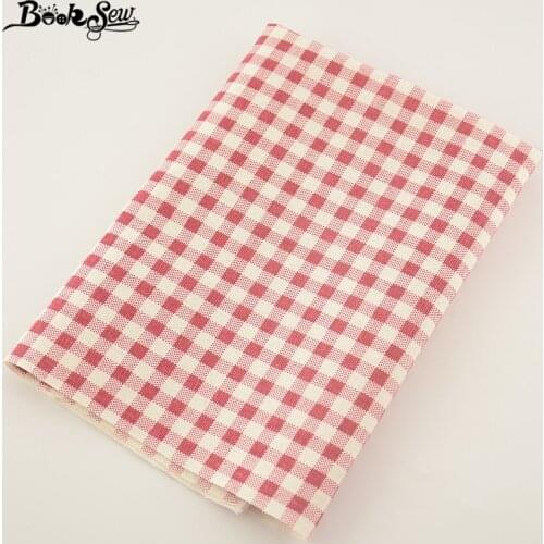 Booksew Red Check Design Cotton Linen Fabric For Bag TableCloth Curtain Decoration Pillow Zakka Sewing Tissu Material CM