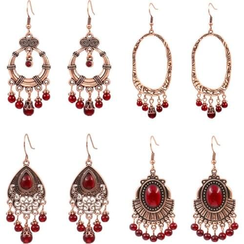 Exknl Fashion Vintage Classic Geometric Red Long Drop Earrings For Woman Dangle Female Jewelry Korean Tassel Earrings 2020 New