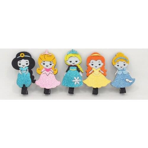 10pcs/lot Glitter Felt Princess Hair Clip Cartoon Animation Crown Cute Girl in Dress Pretty Kid Fairy Tale Character Barrette