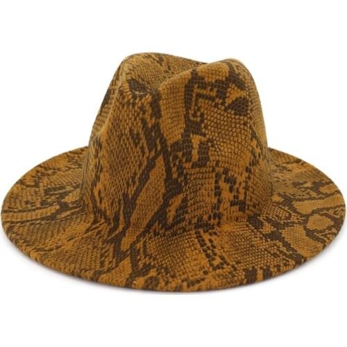 Snakeskin Pattern Wide Brim Fashion Tide Jazz Hat Casual Tide Autumn Winter Personality Women Cap Adult Cap