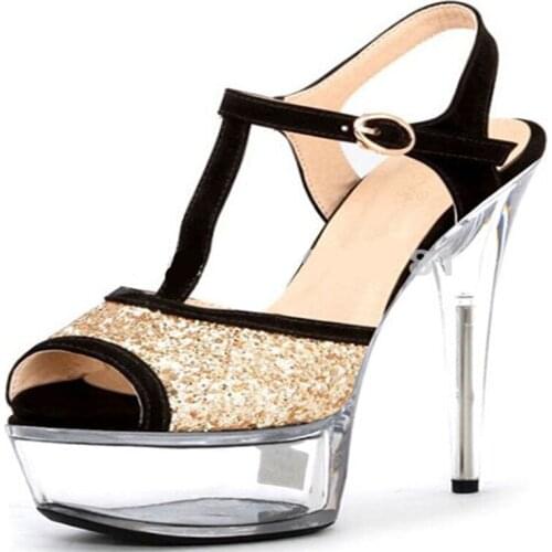LAIJIANJINXIA Womens Shoes 6 Inch High Heels Sexy Summer Sparkling Glitter Wedding Shoes 15cm Sexy Platforms Stiletto Sandals