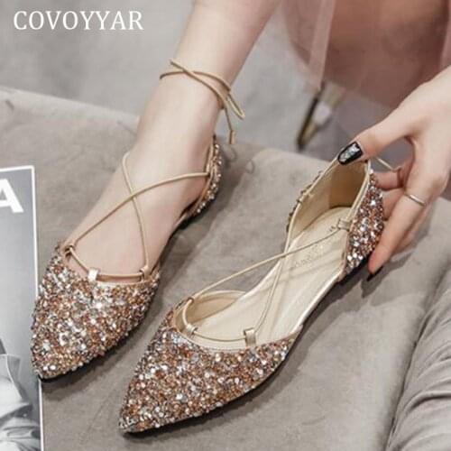 COVOYYAR Flat Womens Sandals Ankle Strap Bling Shoes Women Summer 2021 Fashion Party Elegant Casual Shoes Wedding WFS4082