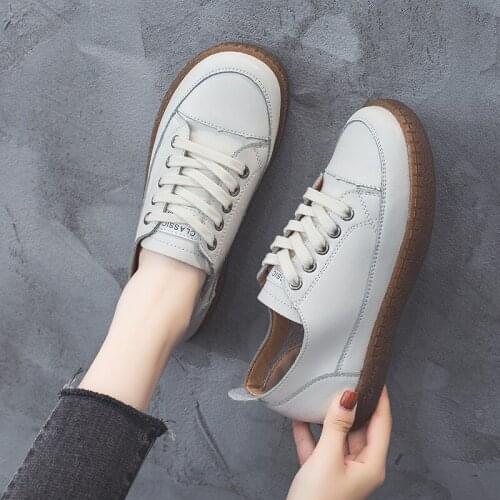 QWEDF 2019 Women Shoes Flat Leather Plain toe Lace up Ladies Shoes Flats Woman Moccasins Female Footwear Schoenen X9-90