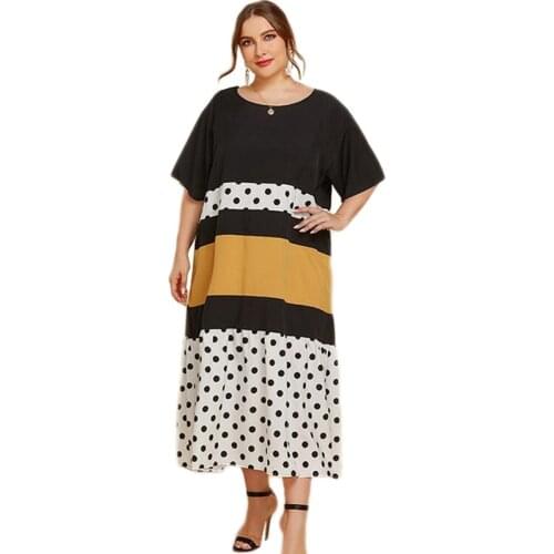 Women Summer Casual Loose Long Dress Patchwork Arab Abaya Islamic Ramadan Maxi Robe O-neck Short Sleeve Kaftan Vestido Fashion