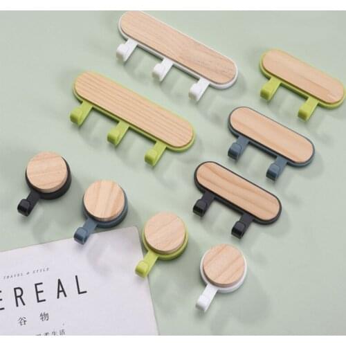 1PC Creative Wood Hook Up Door Bedroom Kitchen Living Room Decorations Accessories Punch-Free ABS Viscose Wall Hook Hangers