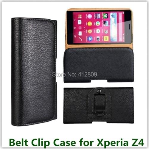 1PCS Drop Shipping Black Smooth Belt Clip Pouch Skin PU Leather Wallet Cover Case for Sony Xperia Z4 Cellphone Bags