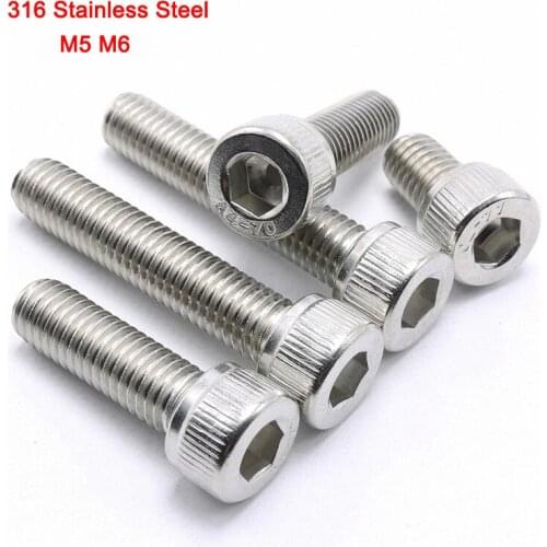 5Pcs A4 316 Stainless Steel DIN912 Hex Socket Head Cap Screw Marine Grade Allen Bolts M5 M6 Length 8mm-50mm