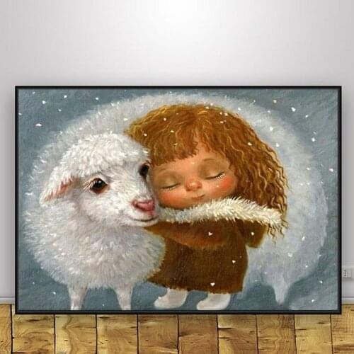 5D Full Diamond Painting Cartoon Angel Sheep Picture Wall Sticker Embroidery Cross Stitch Rhinestone Decoration