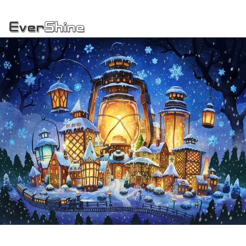 Evershine Diamond Painting House Full Round Square Mosaic Diamond Embroidery Winter Cross Stitch DIY Snow Landscape Wall Decor