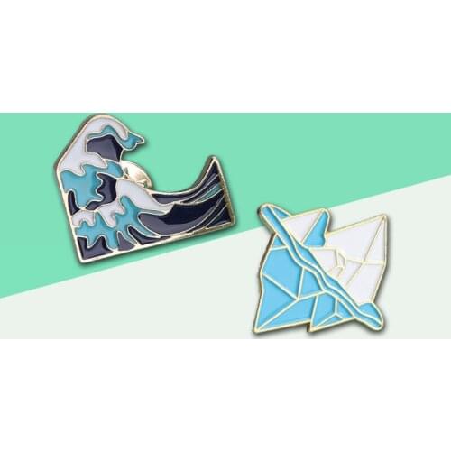 Marine Style Pins! Cartoon Blue Antarctic Iceberg Waves Enamel Brooches Gift For Surfing Fans Icon Backpack Jeans Badge Jewelry