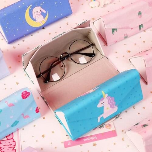 1Pcs Protable Unicorn Flamingo Cactus Cat Sunglasses Case Unisex Folding Eyeglasses Box PU Eyewear Protector Storage Pouch Bag
