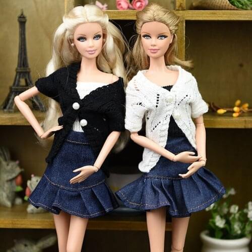 Black White Knitted Handmade Sweater for Barbie Doll Clothes Winter Outfits Top Coat Casual Wear 1/6 BJD Clothes Dollhouse Toy