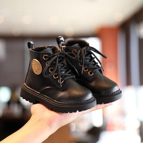Baby Martin Boots Baby Boys Girls Soft Leather Bottom Fashion Boots with Plush Kids Winter Shoes Baby Snow Boots Fur