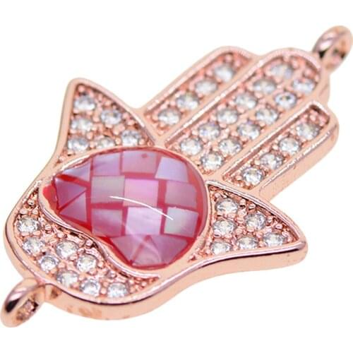 Diamante HAND SHAPE Rhinestone Crystal Connector Charms with Natural Shell for Jewelry Making Crafting Supply
