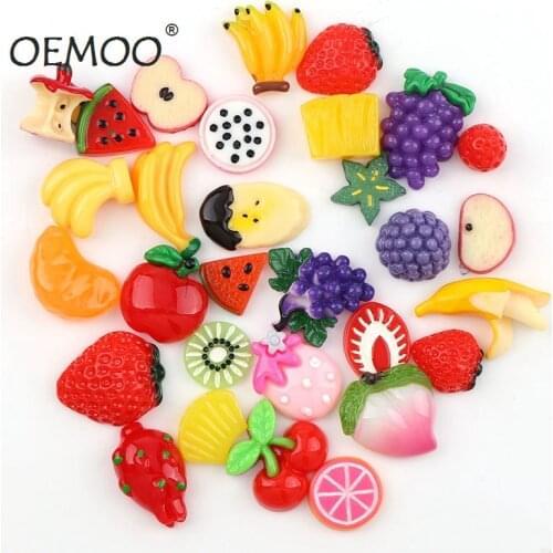 30PC Mix Fruit Resin Cabochon Flat Back Banana Cherry Straw Miniature Artificial Decorative Craft Play DollHouse Toy