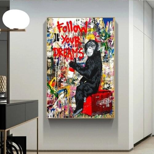 Gorilla mixed graffiti canvas painting mural poster and prints living room home decoration mural (no frame)
