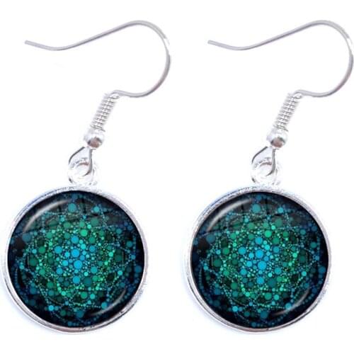 Classic Flower of Life Drop Earrings Om Yoga Chakra Mandala Fashion 16mm Glass Cabochon Dome Sacred Geometry Women Girls Jewelry