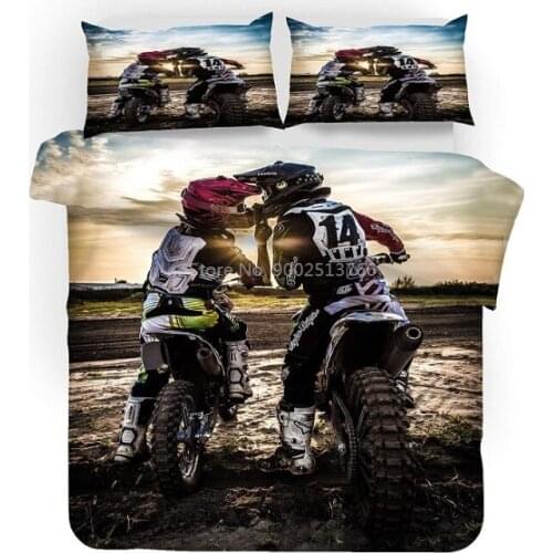 2/3pcs Motorcycle 3D Printed Bedding Set Motocross Duvet Cover with Pillowcase Set Bedclothes Bed Linens for Boys Girls Couples