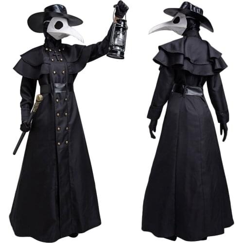Halloween Plague Doctor Cosplay Medieval Steampunk Costumes Plague Doctor Uniforms Punk Gothic Dress Cloak Outfit For Women Mens