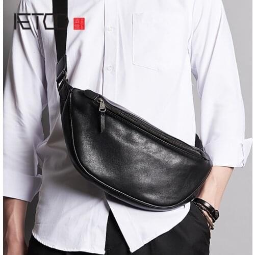 AETOO Leather chest bag, male fashion cowhide cross-body bag, fashion versatile shoulder bag