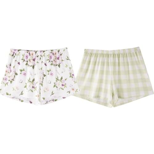 Summer Print 2pcs Sleep Night Shorts Elastic Waist Simple Loose Sleepwear Bottoms Home Clothes 2019