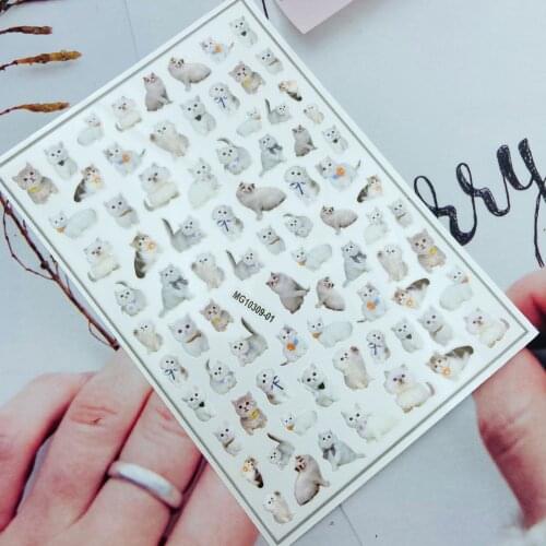 Fashion Hot Sell Japanese Style Back Glue Adhesive Nail Stickers Light Thin Traceless Nail Decals Carton Cats& Long Ear Rabbits