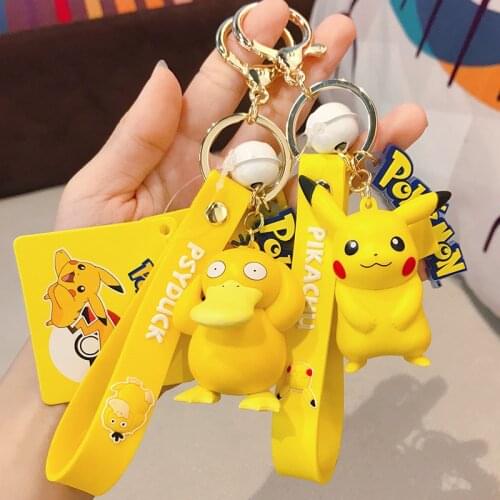 Cute Pokemon Keychain Pikachu Squirtle Psyduck Charmander Bulbasaur Jigglypuff Figures Pendant For Car Bag Keyring