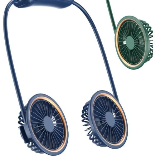 Mini Neckband Fan Dual Mute Hanging USB Rechargeable Sports Portable Lazy Air Cooler Conditioner Three-Speed Double Fan