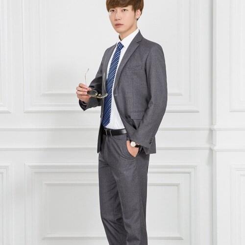 Mens Two Buttons Business Suits Gray Slim Fit Quality Gentlemens Fashion Suits Working Uniform Bridegroom Dress Suits TS-118