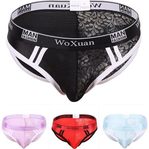 Sexy Men Mesh Lace Briefs U Convex Pouch Bikini Male Gay Sheer Hipster Jockstrap Underwear See Through Transparent Underpants