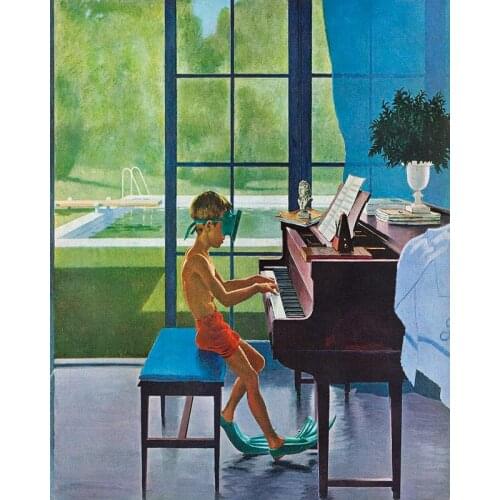 DIY Painting By Numbers Poolside Piano Practice Kit Oil Picture By Numbers Wall Art Painting on Canvas Home Decoration Gift