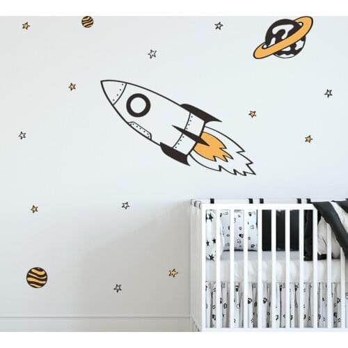 Rocket and Stars Wall Sticker For Kids Room Children Bedroom Mural Decals Self-adhesive Home Decoration Kids Babyroom Wall Decor