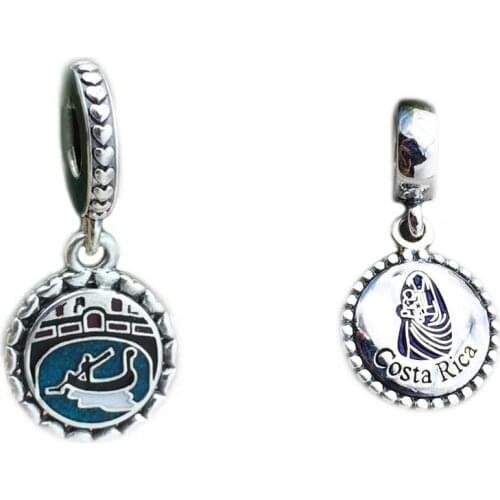 New High Quality S925 Sterling Silver Pearl Charm Enamel Costa Rica Flag Pendant Bead Adjust Bracelet Bracelet Jewelry to Tinker