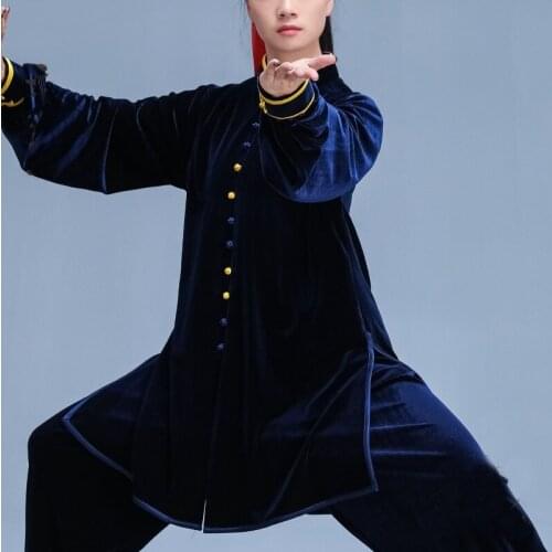 Autumn Winter Tai Chi Clothing Velvet Kung Fu Uniform Martial Arts Suit Crane Embroidery Thick Velour Wing Chun Clothing TA1886