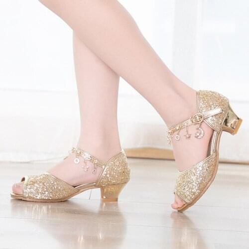 3-12 Years 2021 New Princess Fashion Sequins Little Girl Child Sandals Summer Heel Shoes For Girls Leather Sandals Kids Footwear