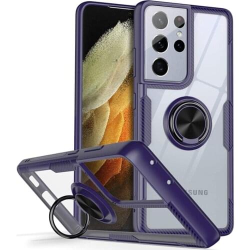 For Samsung Galaxy S21 S20 Note 20 Ultra Plus FE S9 10 9 S10 A50 Transparent Shockproof Case Armor Covers With Ring Stand Holder