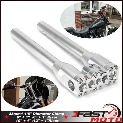 Silver 6"+1"/8"+1"/10"+1"/12"+1"Handle Bar Riser Straight 28mm Mount Clamp Motorcycle Handlebar Risers for Harley Dyna Sportster