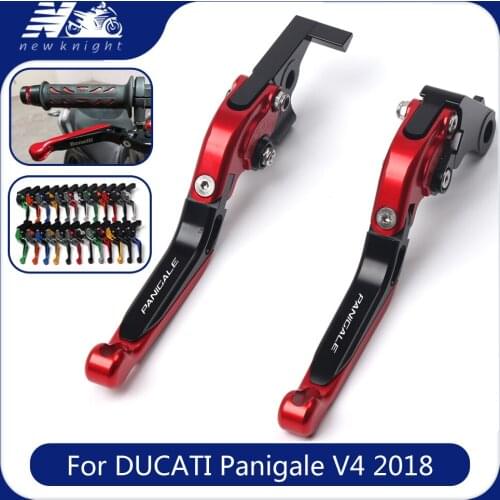 With Logo For Ducati Panigale V4 2018 Motorcycle CNC Aluminum Adjustable Foldable Extending Brake Clutch Levers Accessories