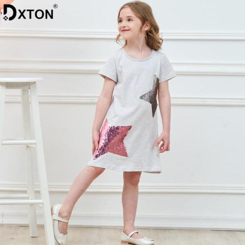 Dxton Children Clothes Sequin Girl Dress Summer Kids Dress Unicorn Princess Dress 2019 Cartoon Girl Sundress 3-8 Year SMK777 Mix