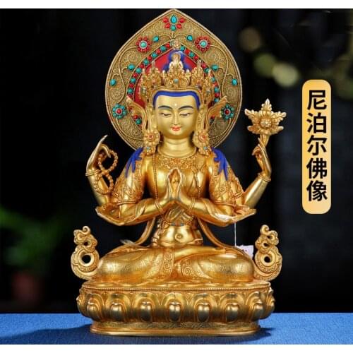 38CM high grade quality Buddha statue Buddhism Nepal Tibet temple Four arm Avalokitesvara Guanyin BLESS safe health good luck