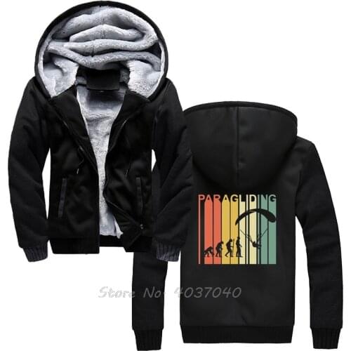 Vintage Retro Paragliding Evolution Special Hoodie Print Men Winter Thick Warm Sportwear Sweatshirts Harajuku Streetwear