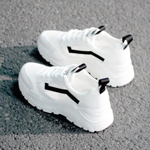 Womens Casual Shoes Korean Fashion Breathable Walking Mesh Lace-up Flat Shoes Sneakers Women O White Vulcanized Shoes