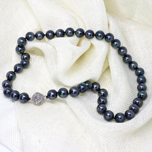 High quality rainbow black peacock round shell faux pearl 8,10mm beads elegant women high grade necklace jewelry 18inch B1511